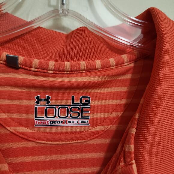 Under Armour short sleeve orange striped congressional polo shirt men's size L - Picture 2 of 12